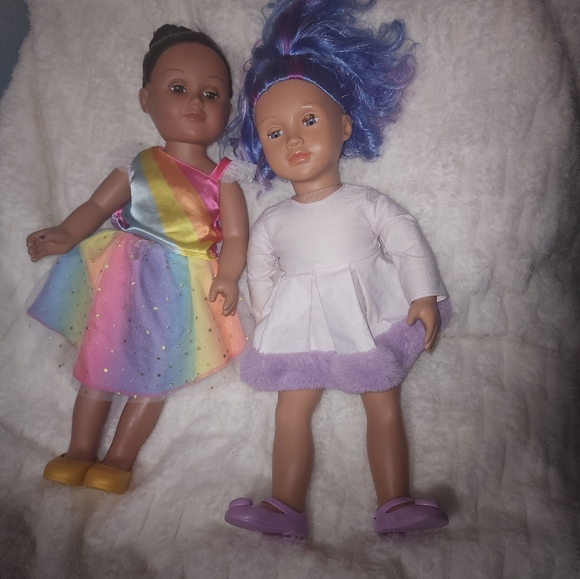 2 Our Generation Dolls With Multiple Oitfits And A Closet W/ Foldable Bins